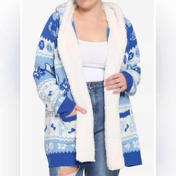 Disney Sweaters - Disney Lilo & Stitch Fair Isle Stitch & Scrump Sherpa Womens Open Cardigan 2X